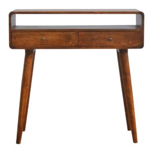 Mesa de console curva em castanho
