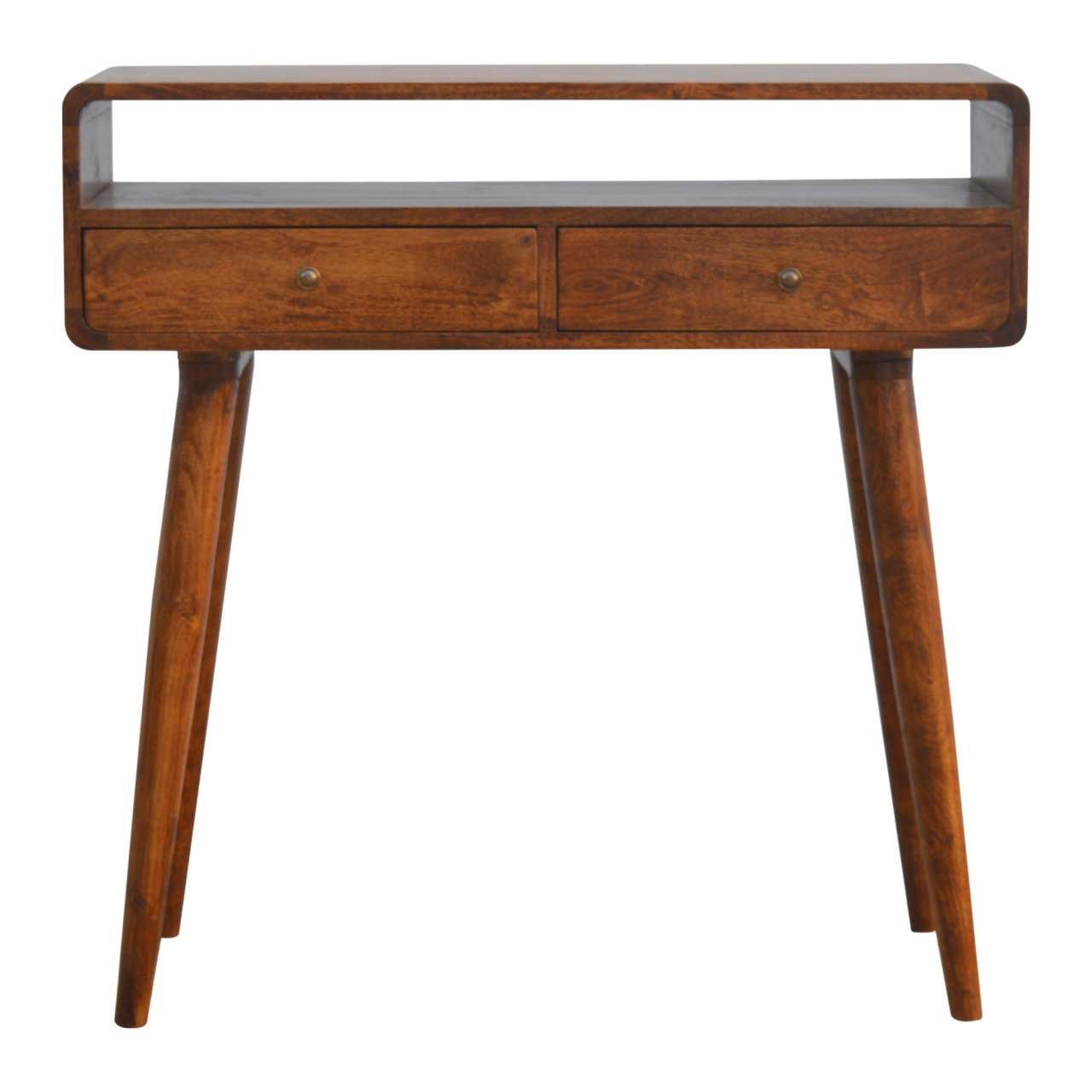Mesa de console curva em castanho