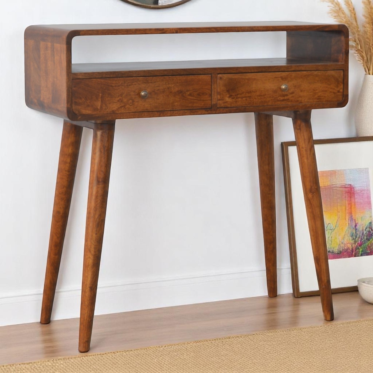 Mesa de console curva em castanho - Image 10