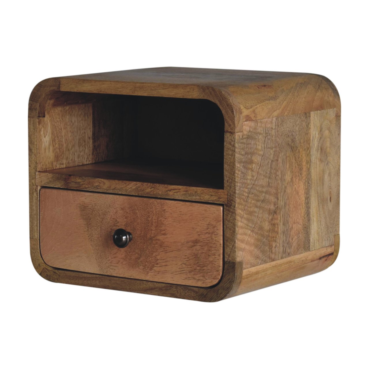 Extra Mini Mesa de Cabeceira Curva de Carvalho com Slot Aberto para Montagem na Parede - Image 2