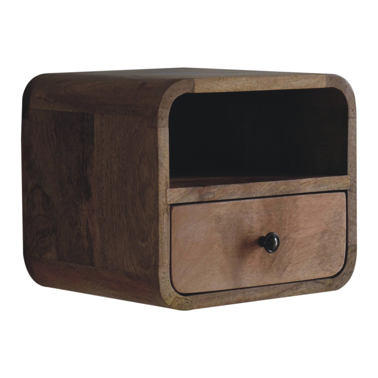 Extra Mini Mesa de Cabeceira Curva de Carvalho com Slot Aberto para Montagem na Parede - Image 3