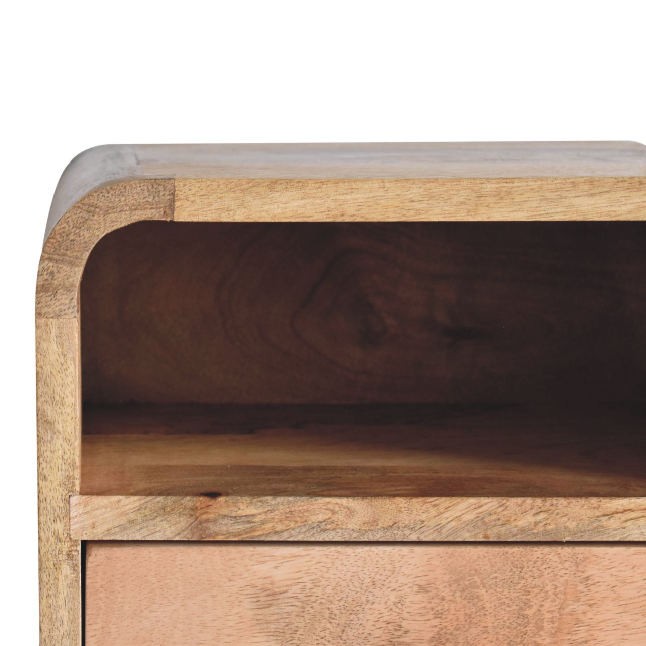 Extra Mini Mesa de Cabeceira Curva de Carvalho com Slot Aberto para Montagem na Parede - Image 9