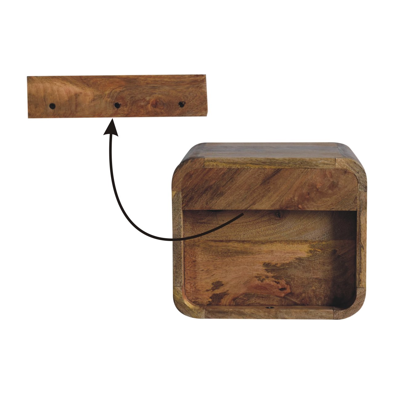 Extra Mini Mesa de Cabeceira Curva de Carvalho com Slot Aberto para Montagem na Parede - Image 4