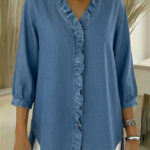 Blusa casual de ganga com folhos